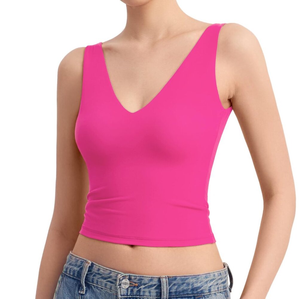 PUMIEY Women's Deep V Neck Sleeveless Tank Top Sexy Double Lined Going Out Tops
